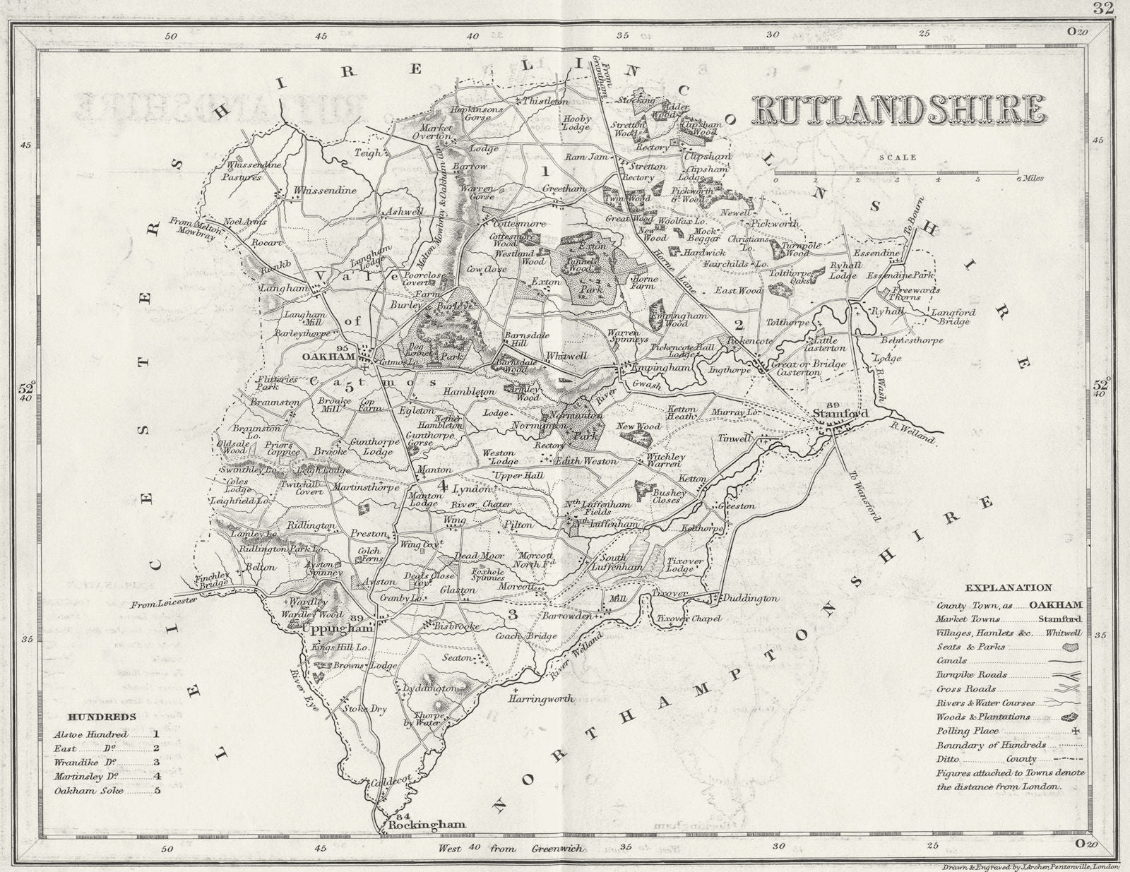 RUTLAND. Rutlandshire. Archer Dugdale c1840 old antique vintage map plan chart